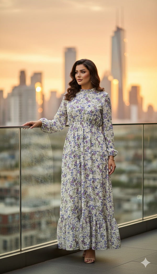 Full Sleeved Lavender Maxi – Lightweight with Flowy Sleeves
