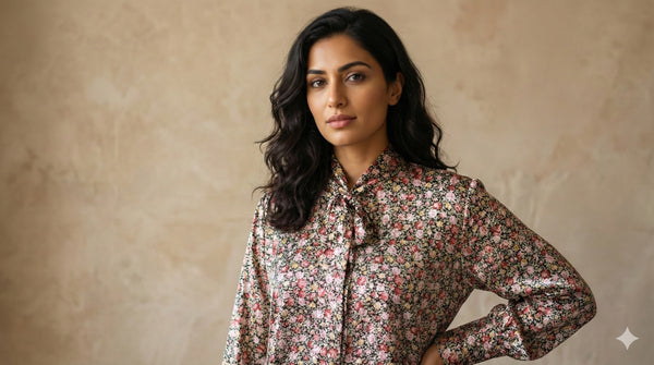 Vintage Bloom – Elegant Floral Blouse with Neck Tie Detail