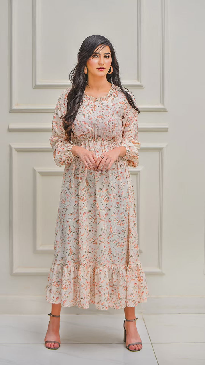 modest maxi dress with floral print